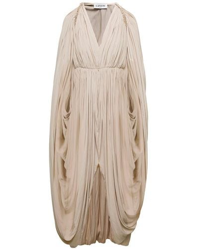 Lanvin Long Cape Drape Dress - Natural