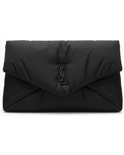Saint Laurent Cassandre Large Envelope Nylon Clutch Bag - Black