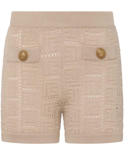Balmain Viscose Knitted Shorts - Natural