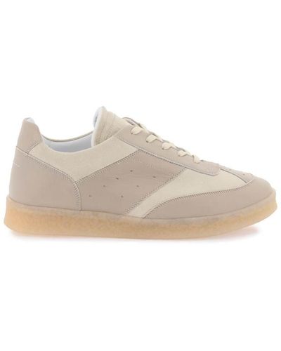 MM6 by Maison Martin Margiela 6 Court Panelled Leather Trainers - Natural