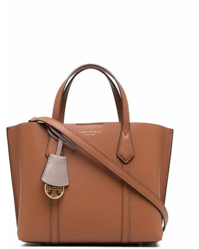 Tory Burch 'perry' Small Brown Tote Bag With Removable Shoulder Strap In Grainy Leather Woman