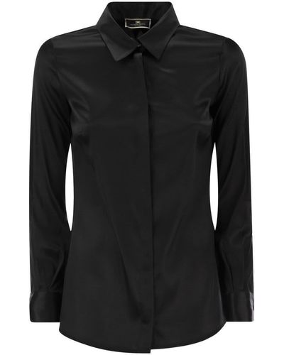 Elisabetta Franchi Straight Silk Satin Shirt - Black