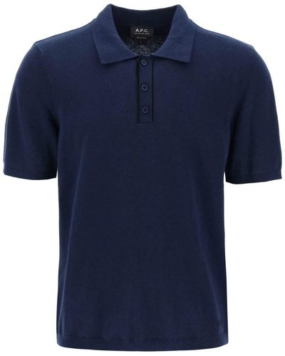 A.P.C. 'jacky' Knitted Cotton Polo Shirt - Blue