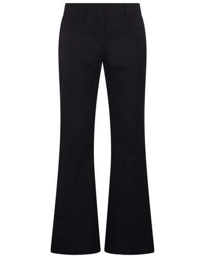 Palm Angels Navy Blue Black Cotton And Virgin Wool Blend Flared Trousers