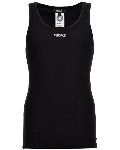 Versace Logo Embroidery Tank Top - Black