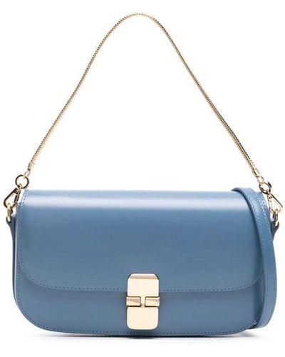 A.P.C. Grace Chaine Leather Clutch Bag - Blue