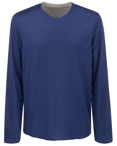 Sease Round Reve - Wool And Cotton Double Faced Jumper - Blue