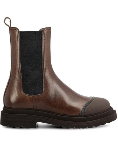 Brunello Cucinelli Embellished Leather Chelsea Boots - Brown