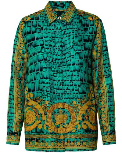 Versace 'Baroccodile' Multicolored Silk Shirt - Green