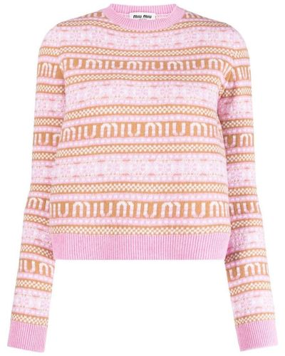 Miu Miu Intarsia-knit Virgin-wool Sweater - Pink