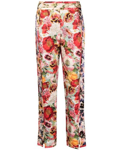 Zimmermann Floral-print Linen And Silk-blend Straight-leg Trousers - Red