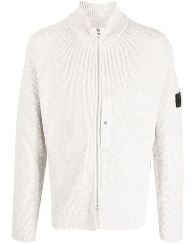 Stone Island Shadow Project Knitted Logo-patch Cotton Cardigan - White
