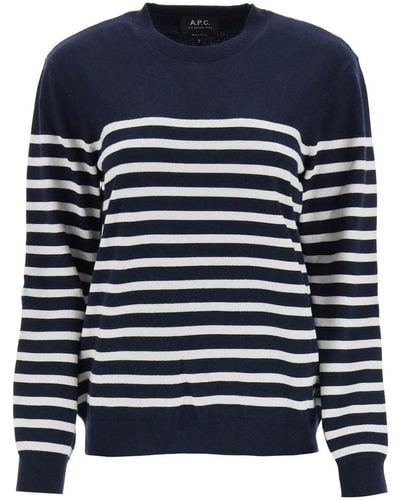 A.P.C. 'phoebe' Striped Cashmere And Cotton Sweater - Blue