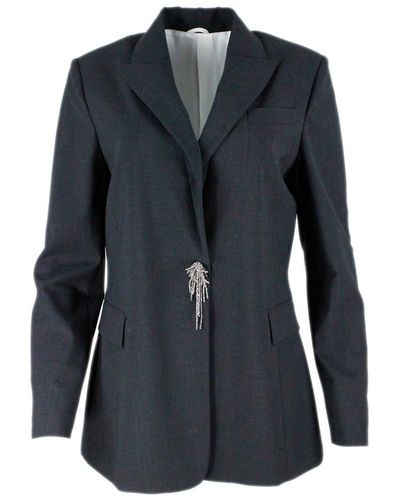 Brunello Cucinelli Pin Embellished Tailored Blazer - Blue