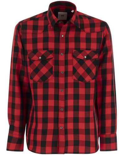 PT Torino Checked Shirt In Cotton And Linen Blend - Red