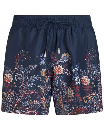 Etro Floral-Print Swim Shorts - Blue