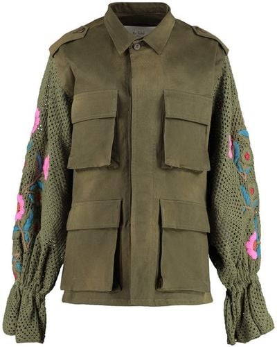 TU LIZE Jacket With Knitted Sleeves - Green