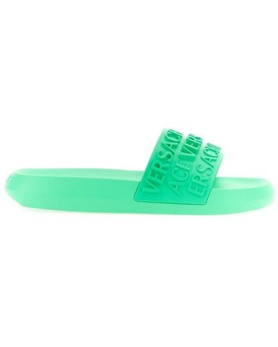 Versace Slide Sandal With Logo - Green