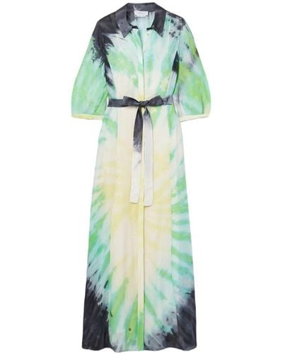 Gabriela Hearst Daisy Belted Tie-dyed Cashmere, Silk And Wool-blend Maxi Dress - Green