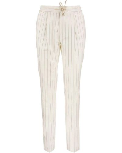 Brunello Cucinelli Leisure Fit Pants In Comfort Cotton Gabardine Pinstripe With Drawstring And Darts - Multicolour
