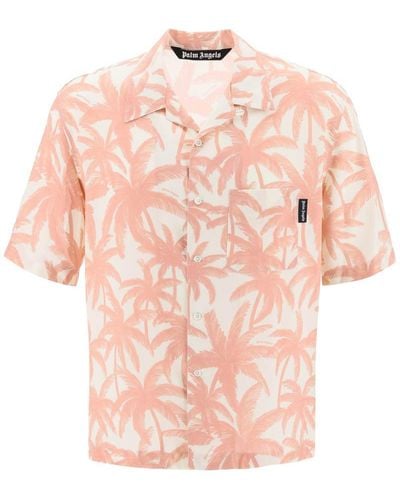 Palm Angels Bowling Shirt With Palms Motif - Pink