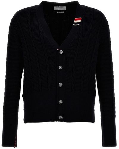 Thom Browne Cable Stitch Sweater, Cardigans - Black
