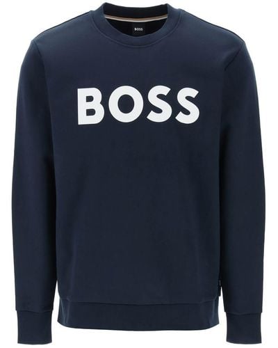BOSS Crew Neck Sweatshirt With Logo Print - Blue