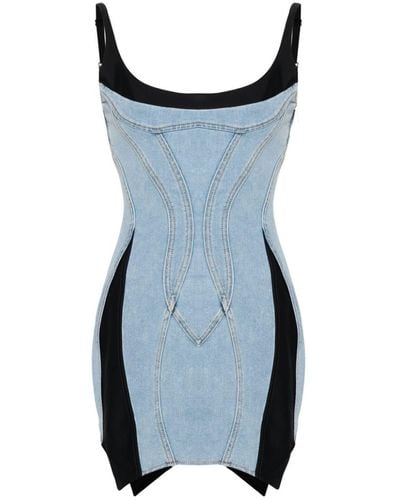 Mugler Panelled Slim-fit Stretch-denim Mini Dress - Blue