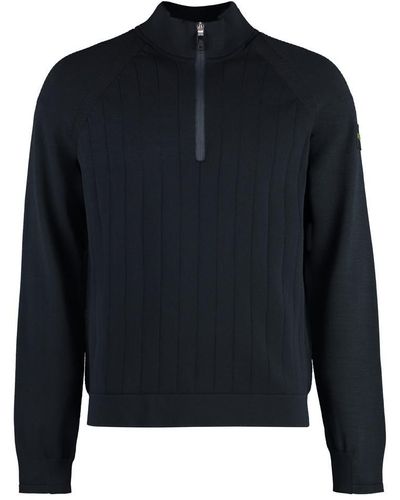 BOSS Cotton Blend Turtleneck Sweater - Blue