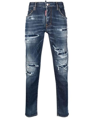 DSquared² 'skater' Light Blue Five-pocket Jeans With Rips And Bleach Effect In Stretch Cotton Denim Man