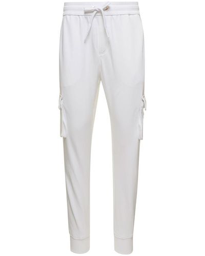 Moose Knuckles 'clemont' White Cargo Pants With Logo Patch In Cotton Man - Gray
