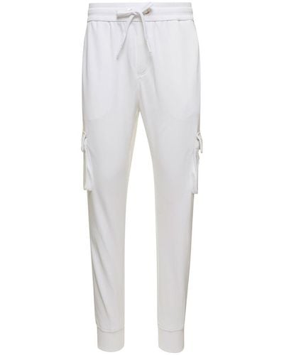 Moose Knuckles 'clemont' White Cargo Trousers With Logo Patch In Cotton Man - Grey