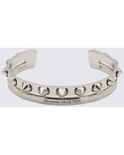 Alexander McQueen Silver Metal Studded Open Bracelet - Metallic