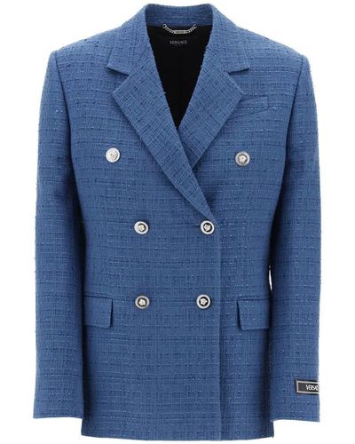 Versace Double-breasted Tweed Boucl - Blue