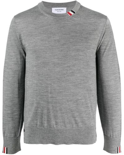 Thom Browne "jersey Stitch Relaxed Fit Crew Neck" Merino Wool Sweater - Gray