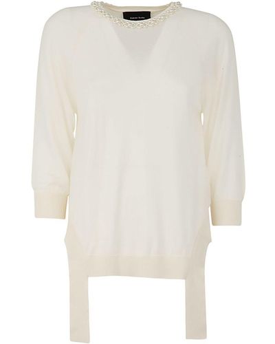 Simone Rocha Long Sleeve Jumper With Cut Out Sides, Tails & Emb Clothing - White