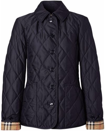 Burberry Check Motif Quilted Jacket - Blue