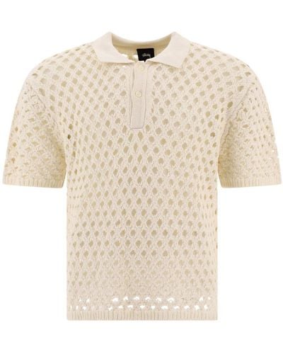Stussy Big Mesh Cotton Polo Sweater - Natural
