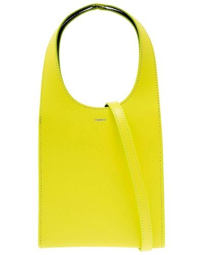 Coperni 'micro Swipe Tote' Yellow Shoulder Bag With Embossed Logo In Smooth Leather Woman