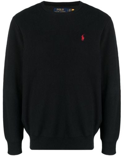 Polo Ralph Lauren Embroidered-logo Piqué-cotton Sweater - Black