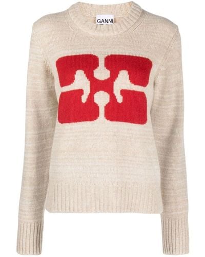 Ganni Logo-intarsia Sweater - Brown