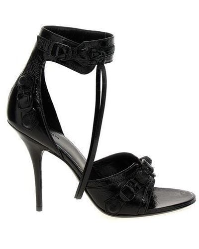 Balenciaga Soft Raffia Heeled Sandals - Black