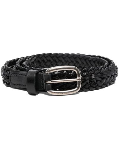 Golden Goose Belt Houston Thin Woven Washed Leather Accessories - Black