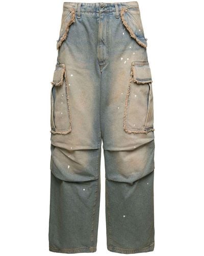 DARKPARK 'vivi' Light Blue Cargo Jeans With Bleached Effect And Paint Stains In Cotton Denim Woman