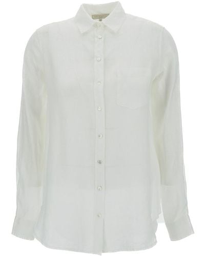 Antonelli White Shirt With Patch Pocket In Linen Woman