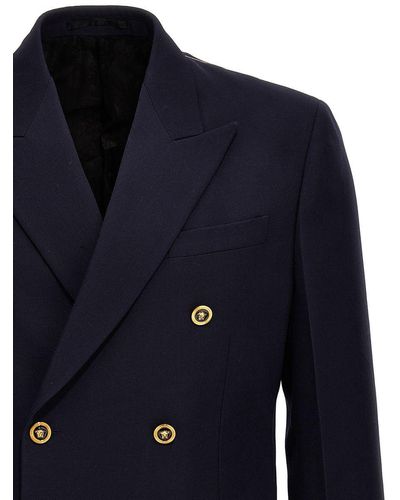 Versace Double-breasted Wool Blazer - Blue