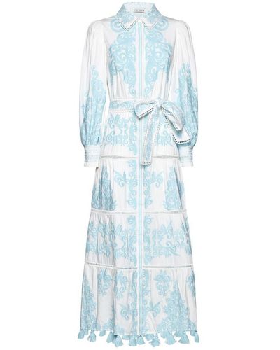 Alice + Olivia Shira Embroidered Cotton Long Dress - Blue