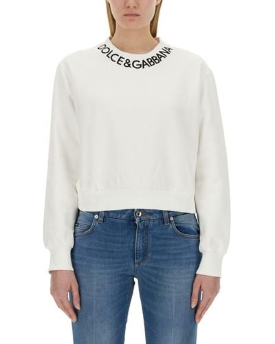 Dolce & Gabbana Short Sweatshirt With Logo - White