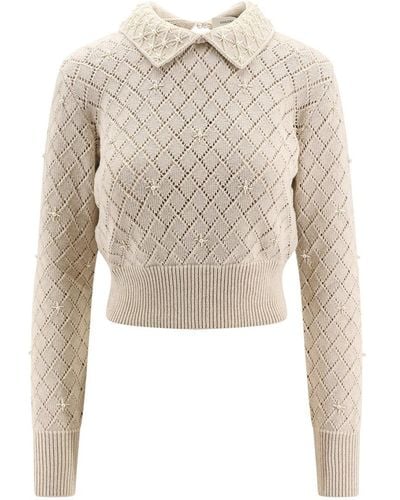 Golden Goose Cotton Jumper With Pearls Detail - White