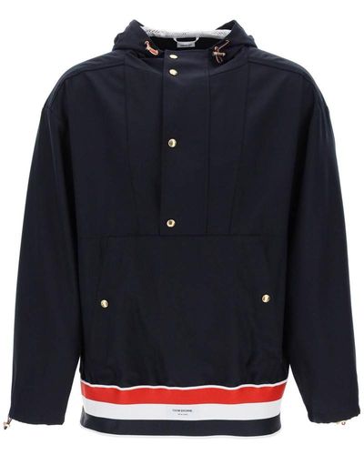 Thom Browne "lightweight Wool Anorak With Tr - Blue